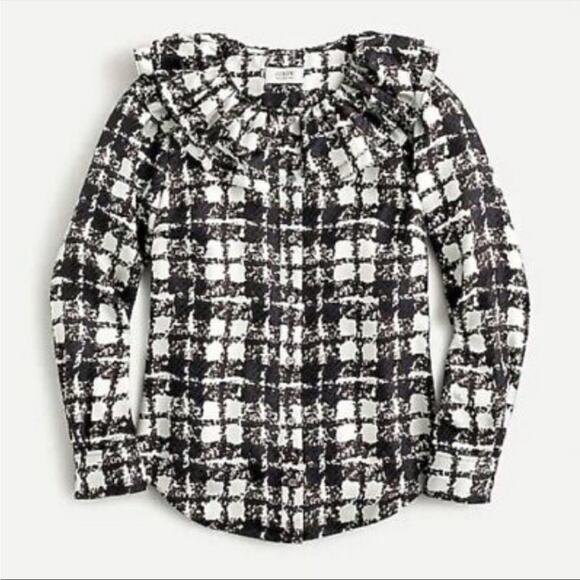 J. Crew Collection Silk Twill Ruffle Collar Blouse in Plaid - Picture 1 of 7